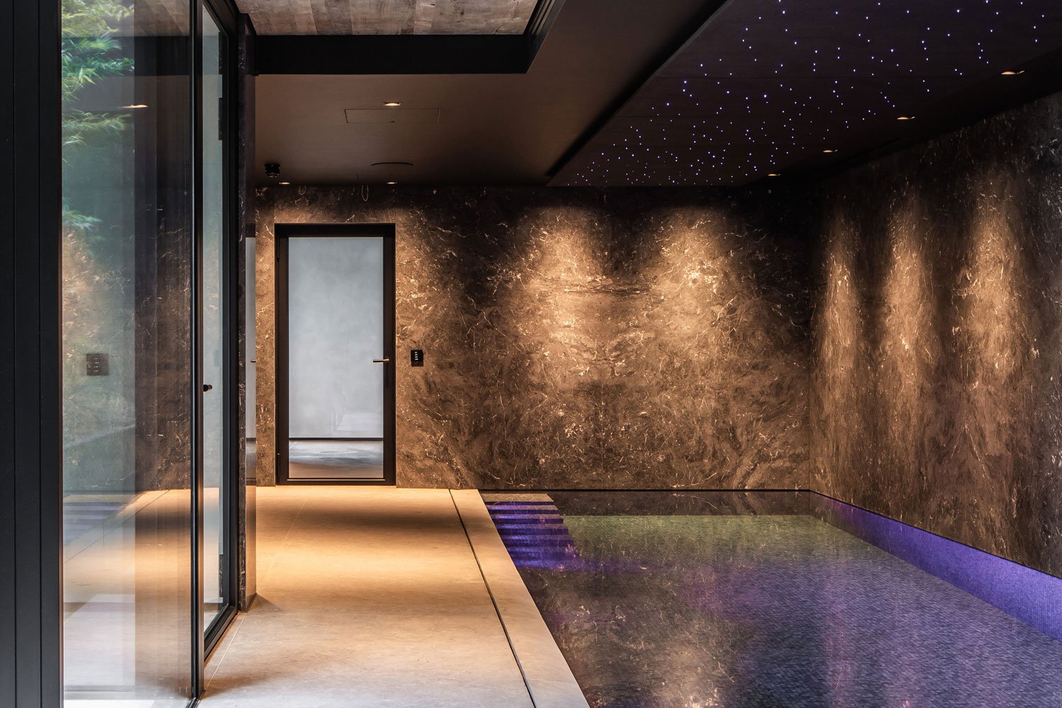 Envo Steel single hinged doors in a private basement pool