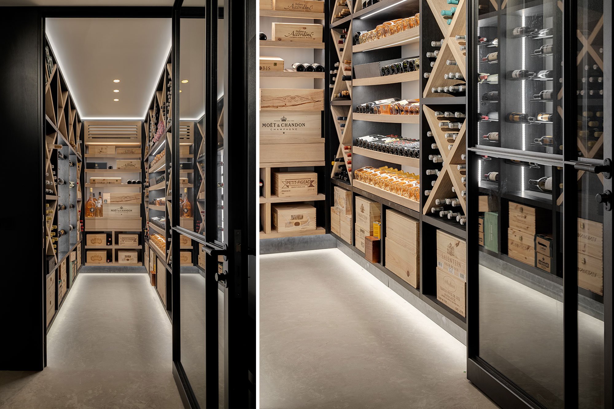 wine cellar and walk-in storage using steel glazed doors