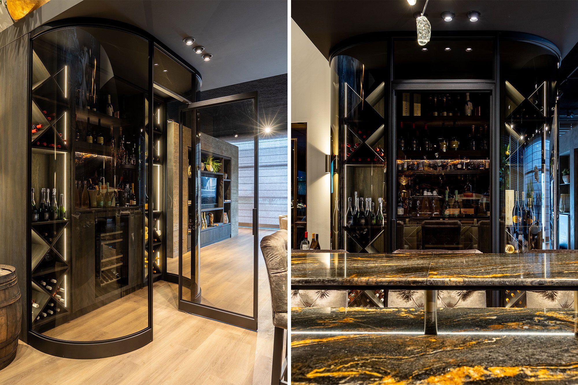 walk in wine storage room using Envo steel glazed walls and doors