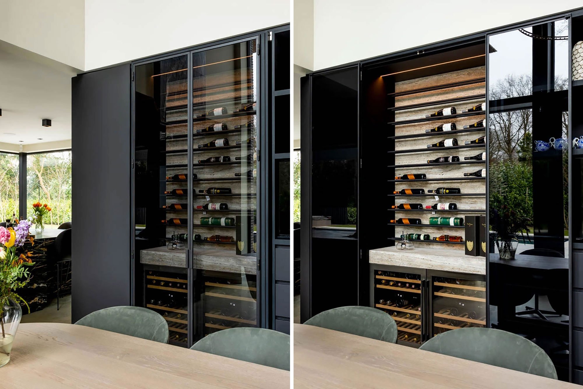 wine wall display cabinet using Envo steel glazed cabinets